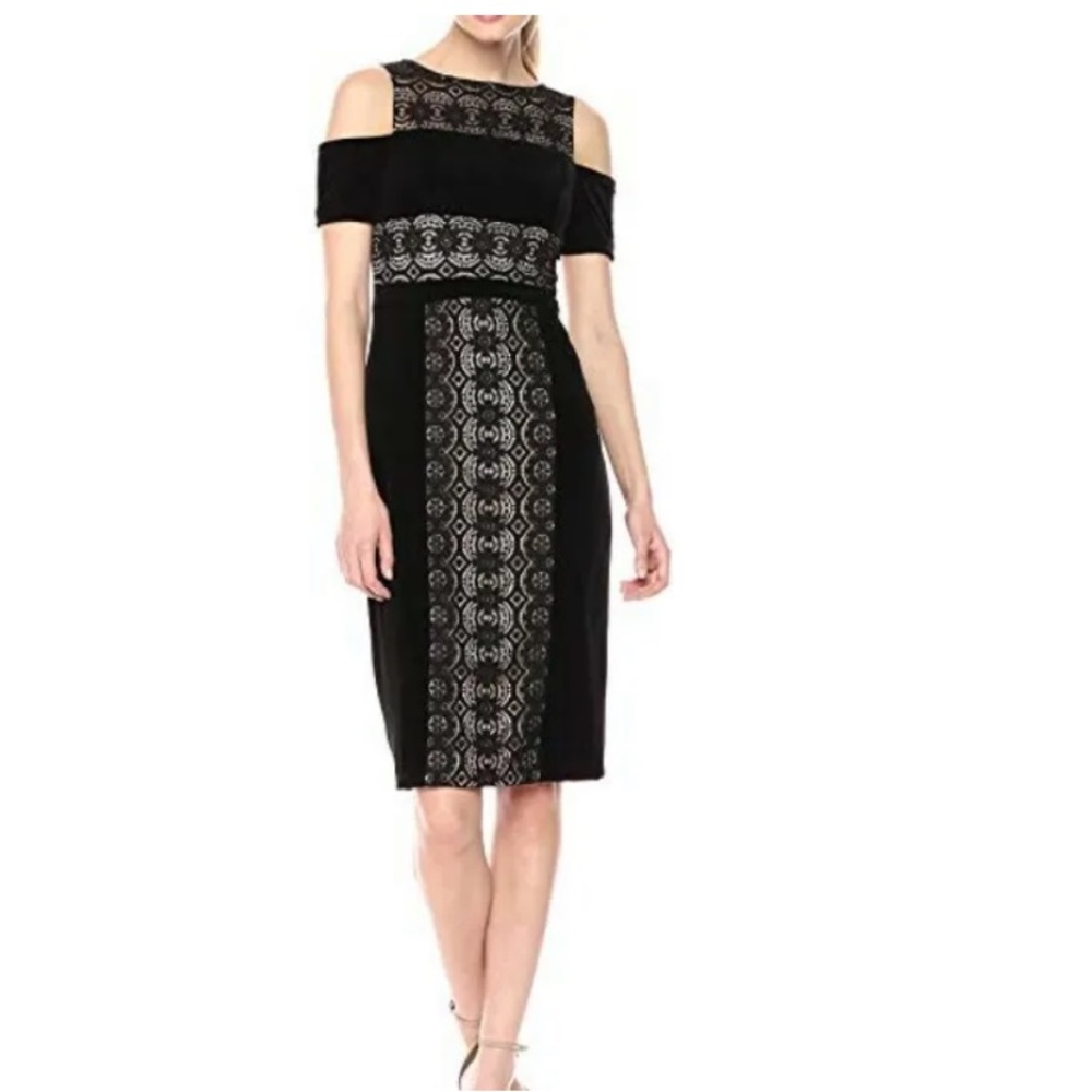 Maggy London Womens Black Dress Sz 10 Lace Midi